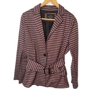 Haute Monde Check Pattern Burgundy Belted‎ Jacket​​